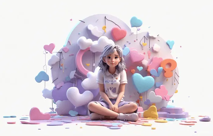 Depressed Girl 3D Character Design Illustration